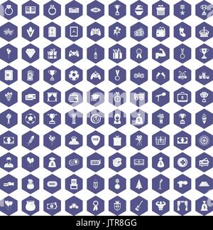 100 premium icons hexagon purple Stock Vector