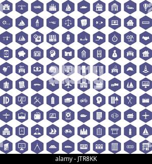 100 private property icons hexagon purple Stock Vector