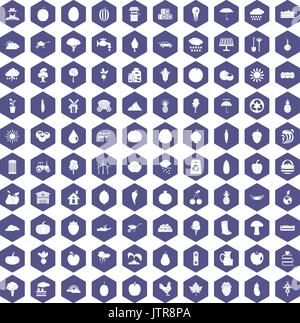 100 productiveness icons hexagon purple Stock Vector