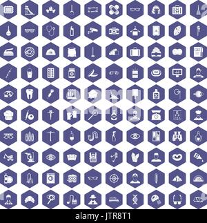 100 profession icons hexagon purple Stock Vector