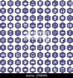 100 programmer icons hexagon purple Stock Vector