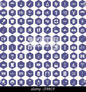100 recreation icons hexagon purple Stock Vector
