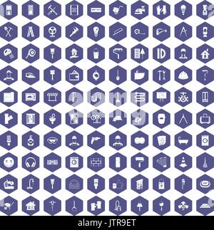100 renovation icons hexagon purple Stock Vector