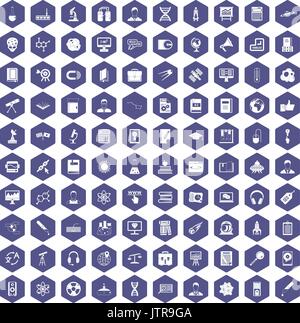 100 researcher science icons hexagon purple Stock Vector