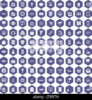 100 sale icons hexagon purple Stock Vector