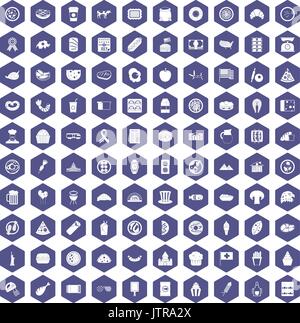 100 sandwich icons hexagon purple Stock Vector