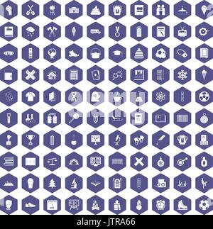 100 school years icons hexagon purple Stock Vector
