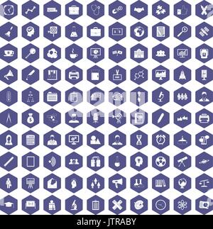 100 seminar icons hexagon purple Stock Vector
