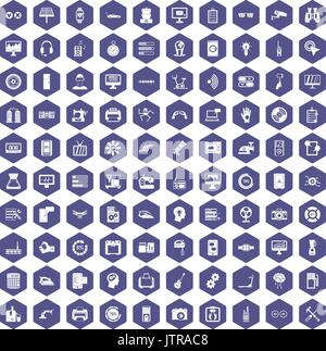 100 settings icons hexagon purple Stock Vector