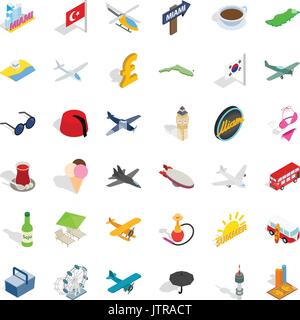 Summer travel icons set, isometric style Stock Vector