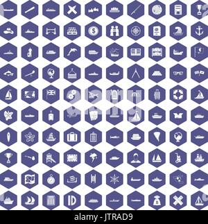 100 shipping icons hexagon purple Stock Vector