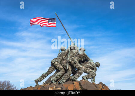WASHINGTON, DC - APRIL 5, 2015: Marine Corps War Memorial. The memorial features the statues of servicemen who raised the second U.S. flag on Iwo Jima Stock Photo