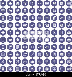 100 smartphone icons hexagon purple Stock Vector