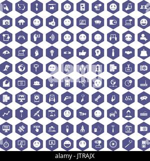 100 social media icons hexagon purple Stock Vector