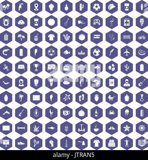 100 South America icons hexagon purple Stock Vector