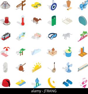 Small vacation icons set, isometric style Stock Vector