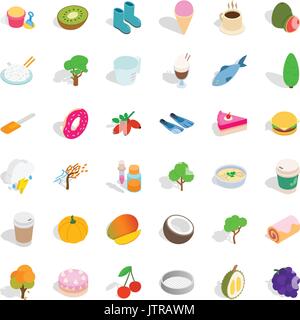Healthy food icons set, isometric style Stock Vector