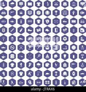 100 sport club icons hexagon purple Stock Vector