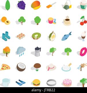 Vegetarian cook icons set, isometric style Stock Vector