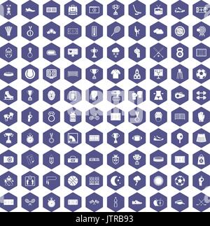 100 stadium icons hexagon purple Stock Vector
