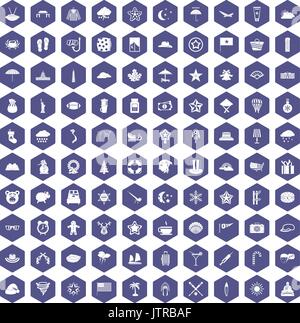 100 star icons hexagon purple Stock Vector