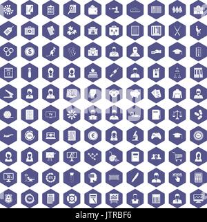 100 statistic data icons hexagon purple Stock Vector