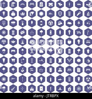 100 street lighting icons hexagon purple Stock Vector