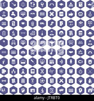 100 student icons hexagon purple Stock Vector