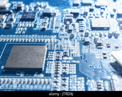 Electronic circuit chip board mother board computer CPU close up. Stock Photo