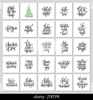 set of 25 hand lettering christmas quotes design to greeting car Stock Vector