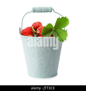 strawberries in a bucket on a white background Stock Photo - Alamy