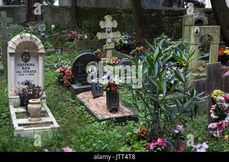 Greek and Eastern Orthodox Cemetery at the Staglieno Monumental Cemetery (Cimitero monumentale di Staglieno) in Genoa, Liguria, Italy. Stock Photo