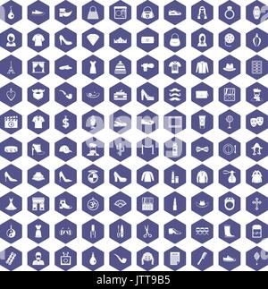100 stylist icons hexagon purple Stock Vector