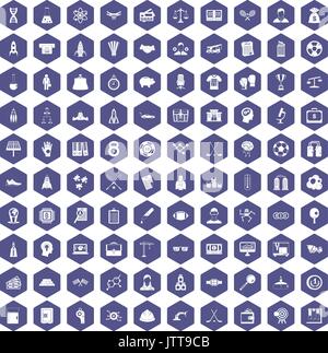 100 success icons hexagon purple Stock Vector