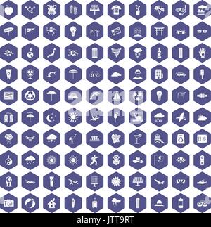 100 sun icons hexagon purple Stock Vector