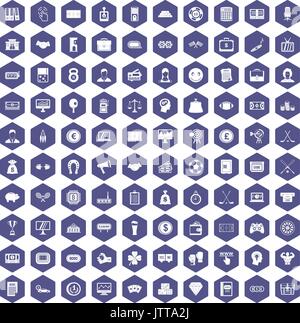 100 sweepstakes icons hexagon purple Stock Vector
