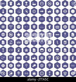 100 symbol icons hexagon purple Stock Vector