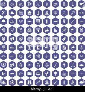 100 target icons hexagon purple Stock Vector
