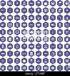100 taxi icons hexagon purple Stock Vector