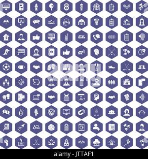 100 team icons hexagon purple Stock Vector