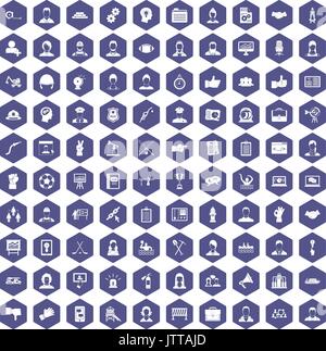 100 team work icons hexagon purple Stock Vector