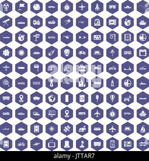 100 technology icons hexagon purple Stock Vector