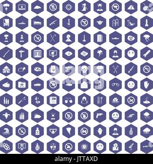 100 tension icons hexagon purple Stock Vector