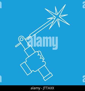 Mig welding torch in hand icon outline Stock Vector