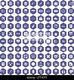 100 time icons hexagon purple Stock Vector