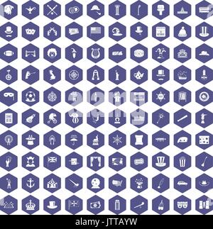 100 top hat icons hexagon purple Stock Vector