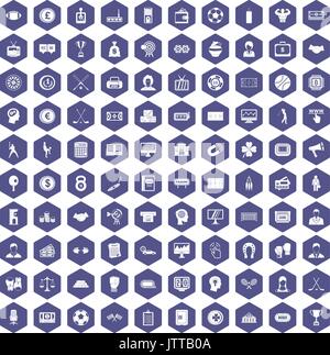 100 totalizator icons hexagon purple Stock Vector