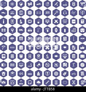 100 training icons hexagon purple Stock Vector