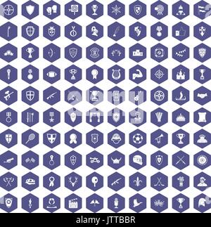 100 trophy and awards icons hexagon purple Stock Vector
