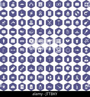 100 USA icons hexagon purple Stock Vector